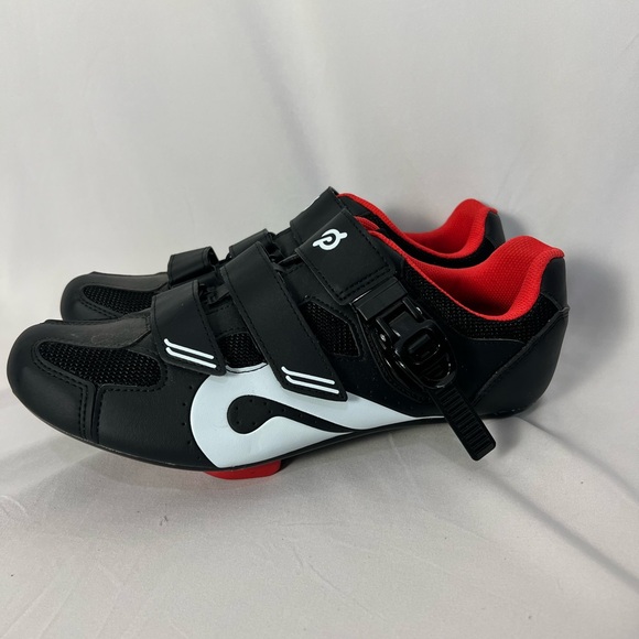 Peloton Black White Cycling Shoes with Red Cleat Accent - Picture 2 of 12